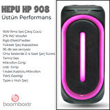 HEPU Hp 108 Bluetooth Hoparlör 16 w rms 2*8 inc Karaoke Kablolu Mikrofon Rgb Efekt Usb,Typc-e