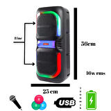 HEPU HP 109 Bluetooth Hoparlör 2*8 inc 16 w Rms 3600 mAh Rgb Efekt Kablolu Karaoke Mikrofon