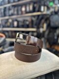 TRG POLO KAHVE DESENLİ HAKİKİ DERİ ERKEK KEMERİ-4 CM 