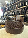 TRG POLO KAHVE DESENLİ HAKİKİ DERİ ERKEK KEMERİ-4 CM 