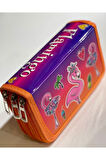 Cappi Bag Turuncu Pembe Flamingo 3 Fermuarlı Bölmeli Kız Çocuk Okul Kalem Kutusu 19x11x6cm