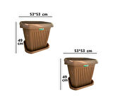 2 Adet Yüksek Kalite Plastik 72 Litre Kare Büyük Boy Bahçe Balkon Salon Çiçek Yada Ağaç Saksı 53*53*49 cm Tabaklı 