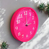 Fosforlu Magenta Pembe Duvar Saati Bombeli Cam Çap 28 cm