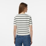 Nautica Kadın Krem Slim Fit Kısa Kollu Çizgili Triko Hırka