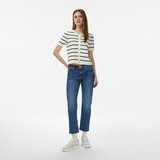 Nautica Kadın Krem Slim Fit Kısa Kollu Çizgili Triko Hırka