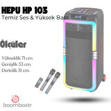 HEPU HP 103 Büyük Boy Taşınabilir Şarjlı Bluetooth Parti Hoparlörü 80 w Rms 2*8 inc Woofer