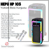 HEPU HP 103 Büyük Boy Taşınabilir Şarjlı Bluetooth Parti Hoparlörü 80 w Rms 2*8 inc Woofer
