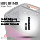 HEPU HP 943 Taşınabilir Şarjlı Bluetooth Parti Hoparlörü 2*10 inc Woofer 80 w Rms Ultra Bass