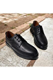 Siyah Deri Erkek Ayakkabı,şık Tasarım, Bağcıklı, Rahat Taban, Rahat Iç Astar 40,41,42,43,44,45,46,47 SİYAH / 40