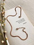İTALYAN YASSI EZME BURMA ZİNCİR ROSE GOLD KOLYE ÇELİK ÜZERİ ALTIN KAPLAMA GARANTİ BELGELİ