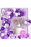 MOR KELEBEK FOLYOLU BALON ZİNCİR SET