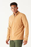 Erkek Karamel Anti-pilling Tüylenme Yapmayan Standart Fit Bato Yaka Soğuk Geçirmez Polar Sweatshirt