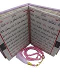 Mevlüt Seti - Kutulu Hediyelik Kadife Kaplı Yasin Cüzü Kitabı, İnci 99 Tesbih-Pembe  Renk