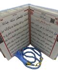  Çeyizlik Hediyelik Kutulu Mavi Seccade Seti Lüks Tafta Seccade İnci Tesbih Kadife Kaplı Yasin