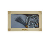Mevlit Hediyesi Flamlı Yazma Set Hediyelik Eşarp 100x100cm Dağıtmalık-İnci 99 Tesbih Hediyeli-GRİ