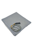 Mevlit Hediyesi Flamlı Yazma Set Hediyelik Eşarp 100x100cm Dağıtmalık-İnci 99 Tesbih Hediyeli-GRİ