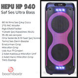 HEPU HP 940 Taşınabilir Şarjlı Bluetooth Hoparlör 80 w Rms 2*10 İnc Woofer Ultra Bass