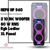 HEPU HP 940 Taşınabilir Şarjlı Bluetooth Hoparlör 80 w Rms 2*10 İnc Woofer Ultra Bass