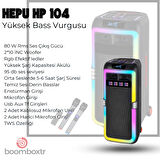 HEPU HP 104 Taşınabilir Bluetooth Hoparlör 80 w Rms 2*10 inc Subwoofer Ultra Bass