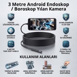 Delux Serisi Kuytu Köşeler Cihaz Kontrol Detay İnceleme 3 Metre Yılan Kamera - Android Destekli IP67