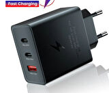 Type C & Type A Hizli Sarj Aleti Uclu 2xType C- Usb (65W - 25W - 15W)ADAPTÖR