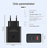 Type C & Type A Hizli Sarj Aleti Uclu 2xType C- Usb (65W - 25W - 15W)ADAPTÖR
