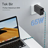 65W 3in1 2xpd+USB Ev Tipi Adaptör 3 Çıkışlı (65W - 25W - 15W)