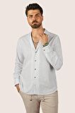 Beyaz Keten Apaj Yaka Relax Fit Erkek Gömlek