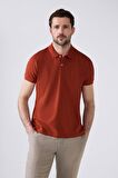 Regular Fit Kiremit Pike Dokulu %100 Pamuk Kıvrılmaz Polo Yaka Nakışlı T-shirt 4HC14ORT51000