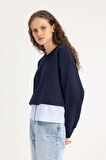 DeFacto Relax Fit Bisiklet Yaka Etek Ucu Detaylı Basic Düz Kalın Sweatshirt C1285AX24SPNV251