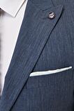 Erkek Lacivert Slim Fit Dar Kesim Desenli Takım Elbise