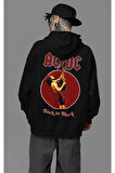 AC DC Back In Black Müzik Grubu Baskılı Unisex Oversize Tasarım Hoodie