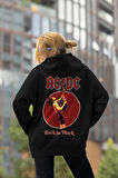 AC DC Back In Black Müzik Grubu Baskılı Unisex Oversize Tasarım Hoodie