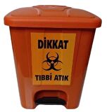 Tıbbi Atık Kovası 65 lt Köşeli Pedallı İç Kovasız Turuncu Renk