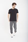 Trender 2146 Flamlı Düz Sıfır Yaka Erkek T-Shirt SİYAH