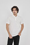 2654 Parçalı Polo Yaka Trender Erkek T-Shirt BEYAZ