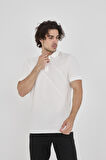 2654 Parçalı Polo Yaka Trender Erkek T-Shirt BEYAZ