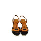 CASTLE BLACK CB45613 SİYAH / TABA KADIN DOLGU TOPUK KEMERLİ SANDALET