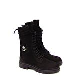 CASTLE BLACK CB3752 SİYAH NUBUK KADIN BAĞLI FERMUARLI POSTAL BOT