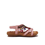 GUJA BLG22Y154 PEMBE KIZ ÇOCUK ARKADAN LASTİKLİ BONCUKLU SANDALET