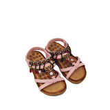 GUJA BLG22Y154 PEMBE KIZ ÇOCUK ARKADAN LASTİKLİ BONCUKLU SANDALET