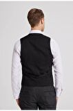 Slim Fit Antrasit Armürlü Mono Yaka Tek Yırtmaçlı Astarlı Takim Elbise Kombinli 8HFY5ORTKMBN1