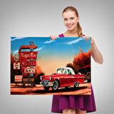 Kırmızı Klasik Araba Tablosu-6611