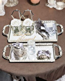 Affection Dantelli Gümüş Söz Nişan Tepsisi ve Damat Kahve Fincan Tepsisi