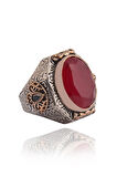 Yakut Garnet Taşlı Yanı Zirkon Taşlı Işlemeli Erkek Gümüş Yüzük