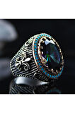 Karışık Renk Mistik Topaz Taşlı Yanı Işlemeli Özel Seri Erkek Gümüş Yüzük - Ey3126