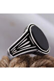 Oval Siyah Oniks Taşlı Özel Seri Erkek Gümüş Yüzük