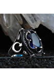 Lacivert Safir Taşlı Ay Yıldız Detaylı Özel Seri Erkek Gümüş Yüzük - Ey3097