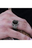 Siyah Oniks Taşlı Grek Desen Özel Seri Erkek Gümüş Yüzük - Ey3089