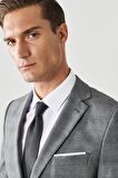 Erkek Gri Ekstra Slim Fit Dar Kesim Mono Yaka Kareli Takım Elbise